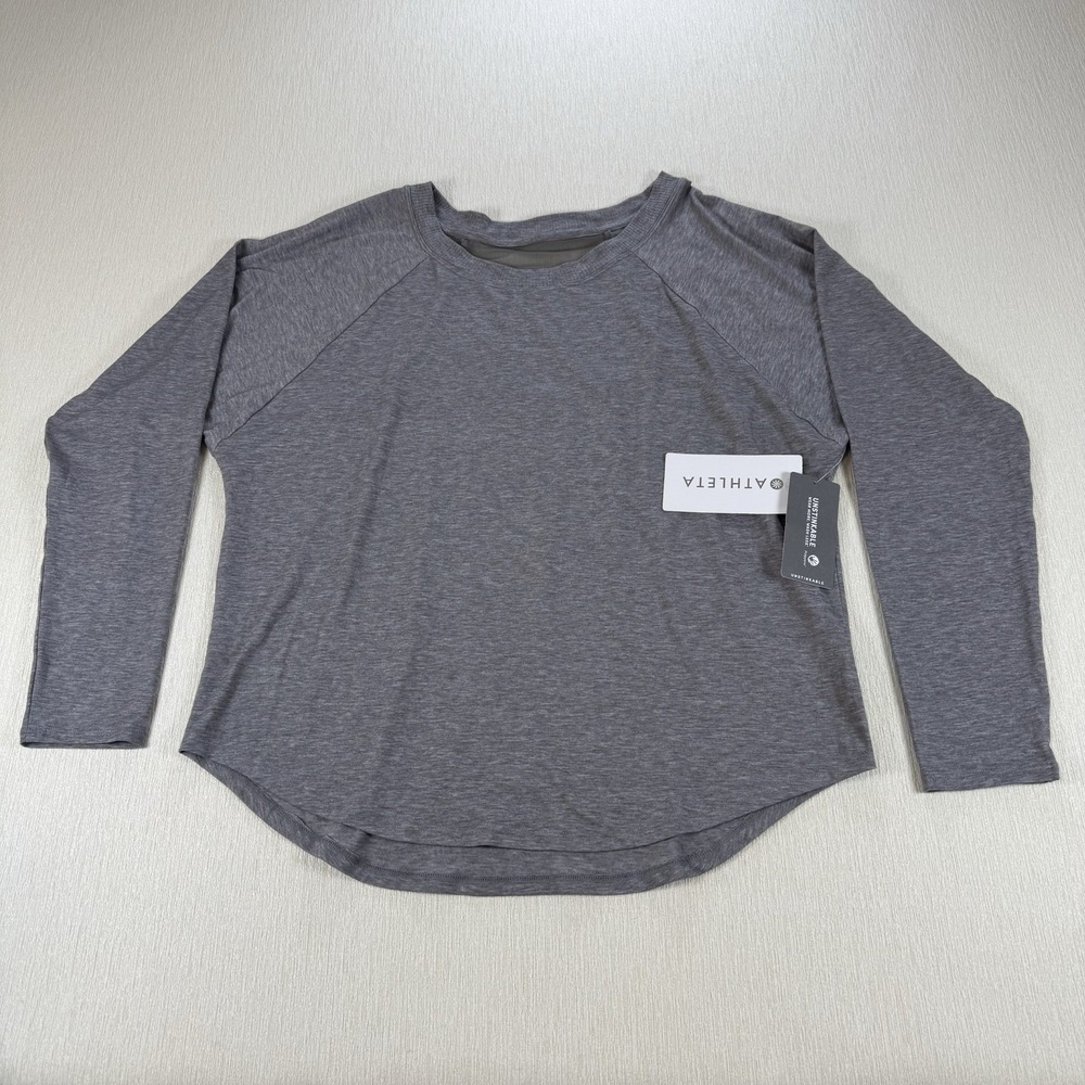 New Athleta Topanga Unstinkable Wicking‎ Top Long Sleeve Mesh  Gray Size L NWT